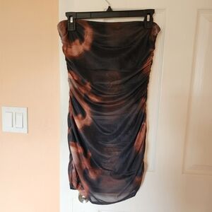 NWT 90s Y2K Tube Top Ruched Mini Party Dress - Sheer With Black Lining